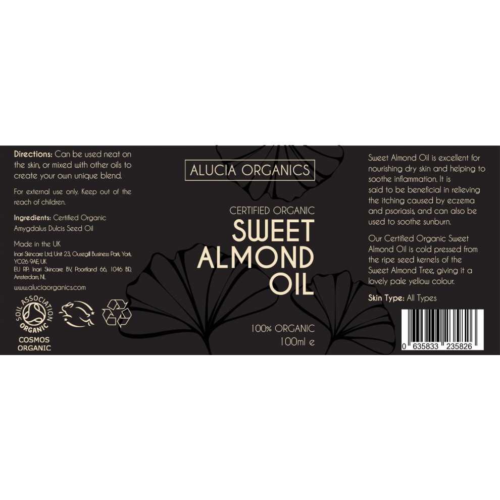 Certified Organic Sweet Almond Oil  100% Pure Almond Oil for Face, Body & Hair  Natural, Cold-Pressed & Unrefined  Vegan & Cruelty-Free thumbnail