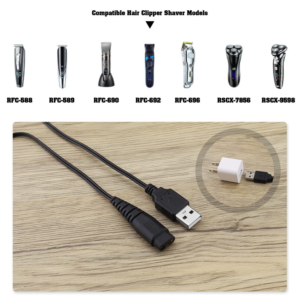 2Pcs Razor Charger Cable Replacement Compatible with Hatteker RFC-588 RFC-598 RFC-690 RFC-692 RFC-696 RSCX-9598 RSCX-7568 Shaver Charger Wire 5W 5V thumbnail