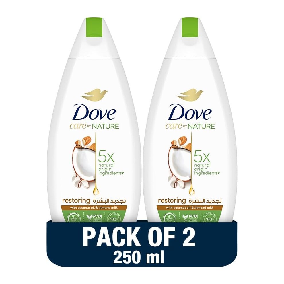DOVE Care by Nature RESTORING Coconut Oil & Almond Milk Body Wash 250ml Pack of 2 |with Renew Blend Technology | Moisturising Cream