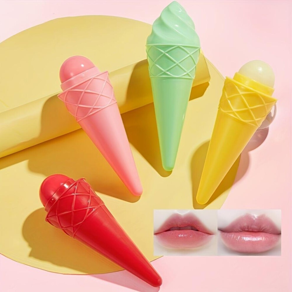 4 Flavors of Hydrating and Moisturizing Lip Balm in Ice Cream Shape Perfect for Women and Girls Fruit Flavored Strawberry Water Peach Avocado and Hone thumbnail