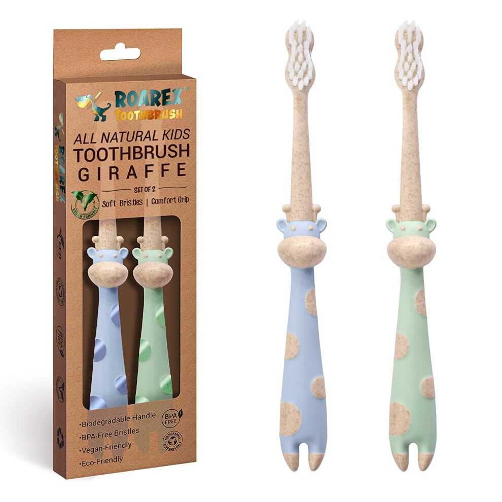 ANPEI ROARex Vegan Eco Friendly All Natural Kids Toothbrush Made from Plants - Sweet Baby Giraffe  100% Biodegradable and Compostable  1% for the Plan