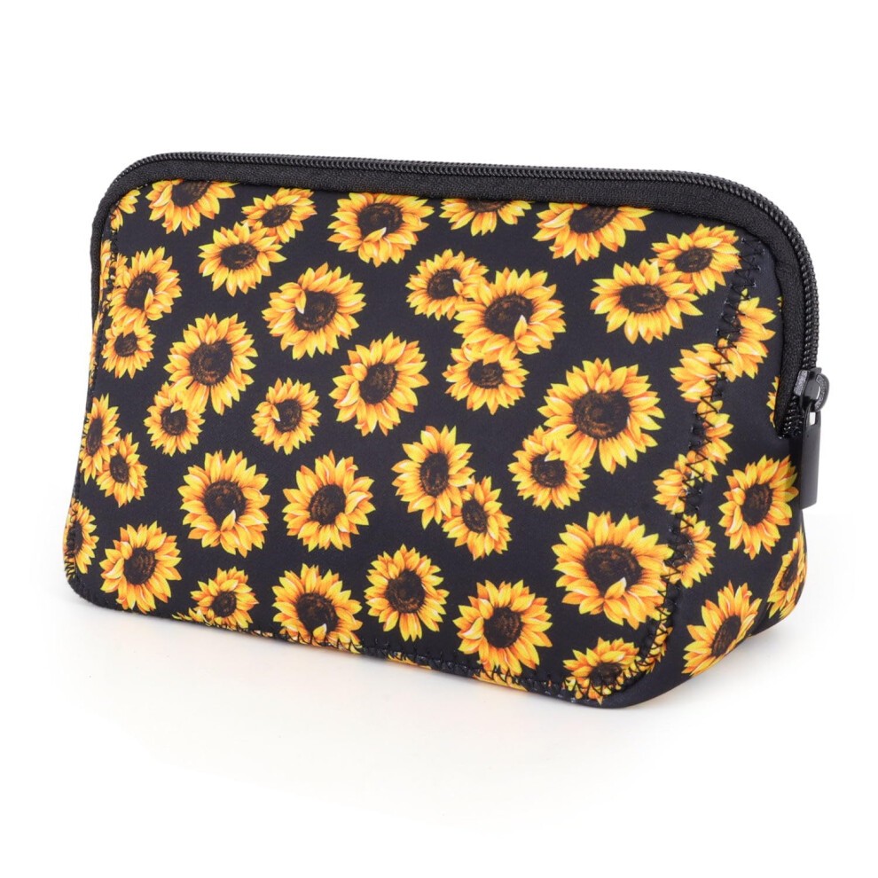AJLTPA Cosmetic Bag Waterproof Neoprene Zipper Pouch Travel Portable Toiletry Makeup Bags Organizer Case for Women and Girls  Sunflower