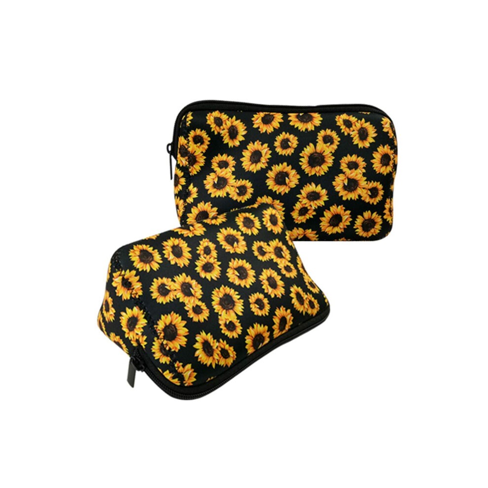 AJLTPA Cosmetic Bag Waterproof Neoprene Zipper Pouch Travel Portable Toiletry Makeup Bags Organizer Case for Women and Girls  Sunflower thumbnail