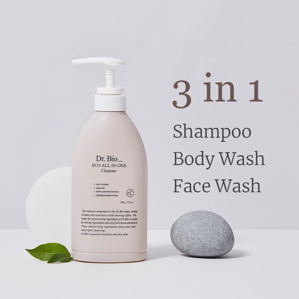 Dr. Bio Eco All-in-One Cleanser (17.6 Oz/500ml)| Hydrating Unscented Korean Body Wash  Ceramide Moisturizes Sensitive Skin Using Probiotics & CICA  Fa thumbnail