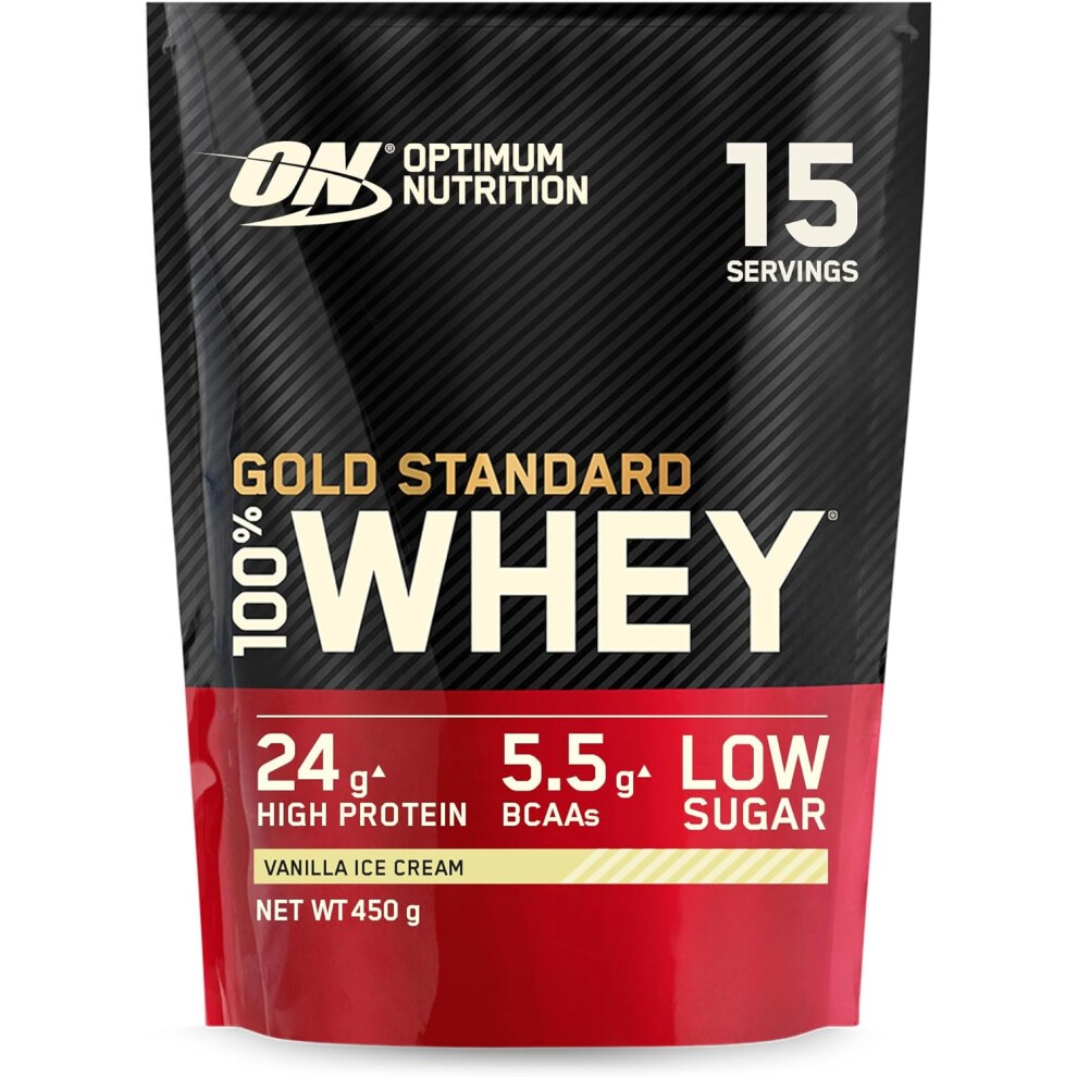 Optimum Nutrition Gold Standard 100% Whey Muscle Building and Recovery Protein Powder with Naturally Occurring Glutamine 15 Servings, 450 G