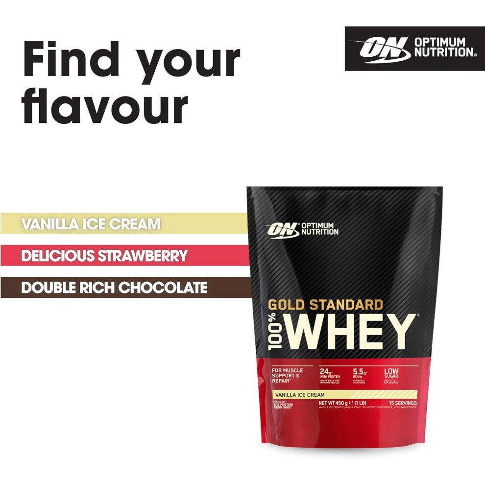 Optimum Nutrition Gold Standard 100% Whey Muscle Building and Recovery Protein Powder with Naturally Occurring Glutamine 15 Servings, 450 G thumbnail