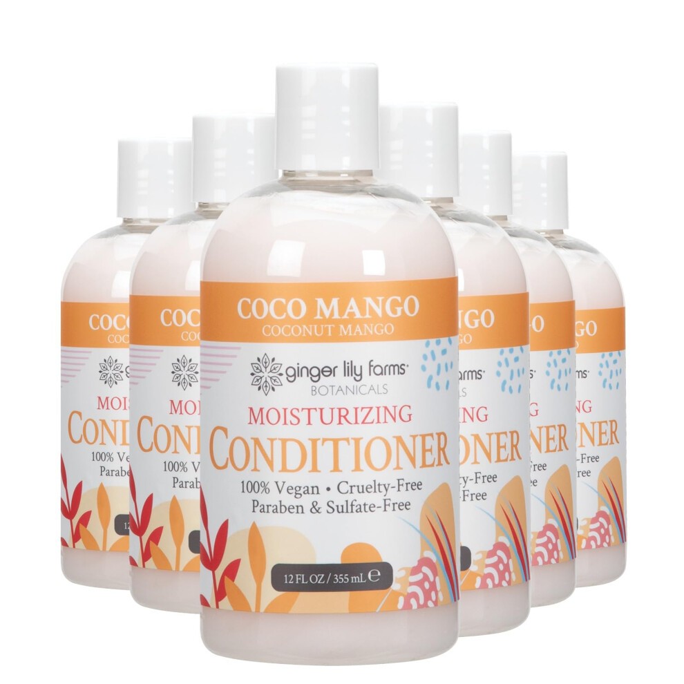 Ginger Lily Farms Botanicals Moisturizing Conditioner for Dry Hair  Coco Mango  100% Vegan & Cruelty-Free  Coconut Mango Scent  12 Fl Oz (Pack of 6)