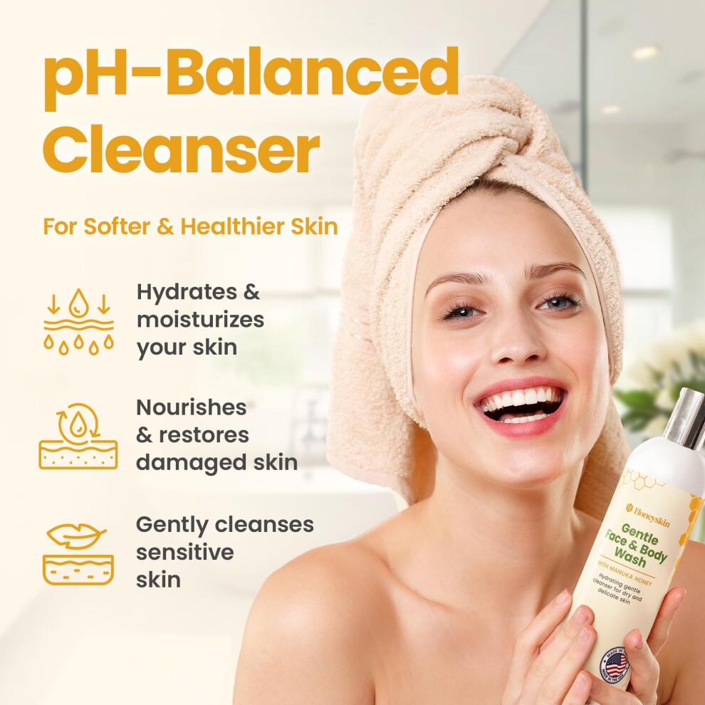 Honeyskin Face and Body Wash for Women and Men - Acne Body Wash Moisturizing for Sensitive Skin - Hydrating Facial Cleanser - Gentle Exfoliation - Sul thumbnail