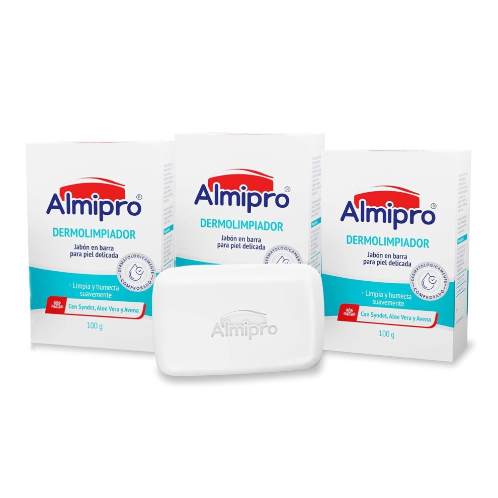 Almipro Face  Body Cleanser Bar with Syndet Oatmeal and Aloe Vera for Sensitive Skin  Wash Soap Bars  35 Oz Pack of 3 for All Skin Types
