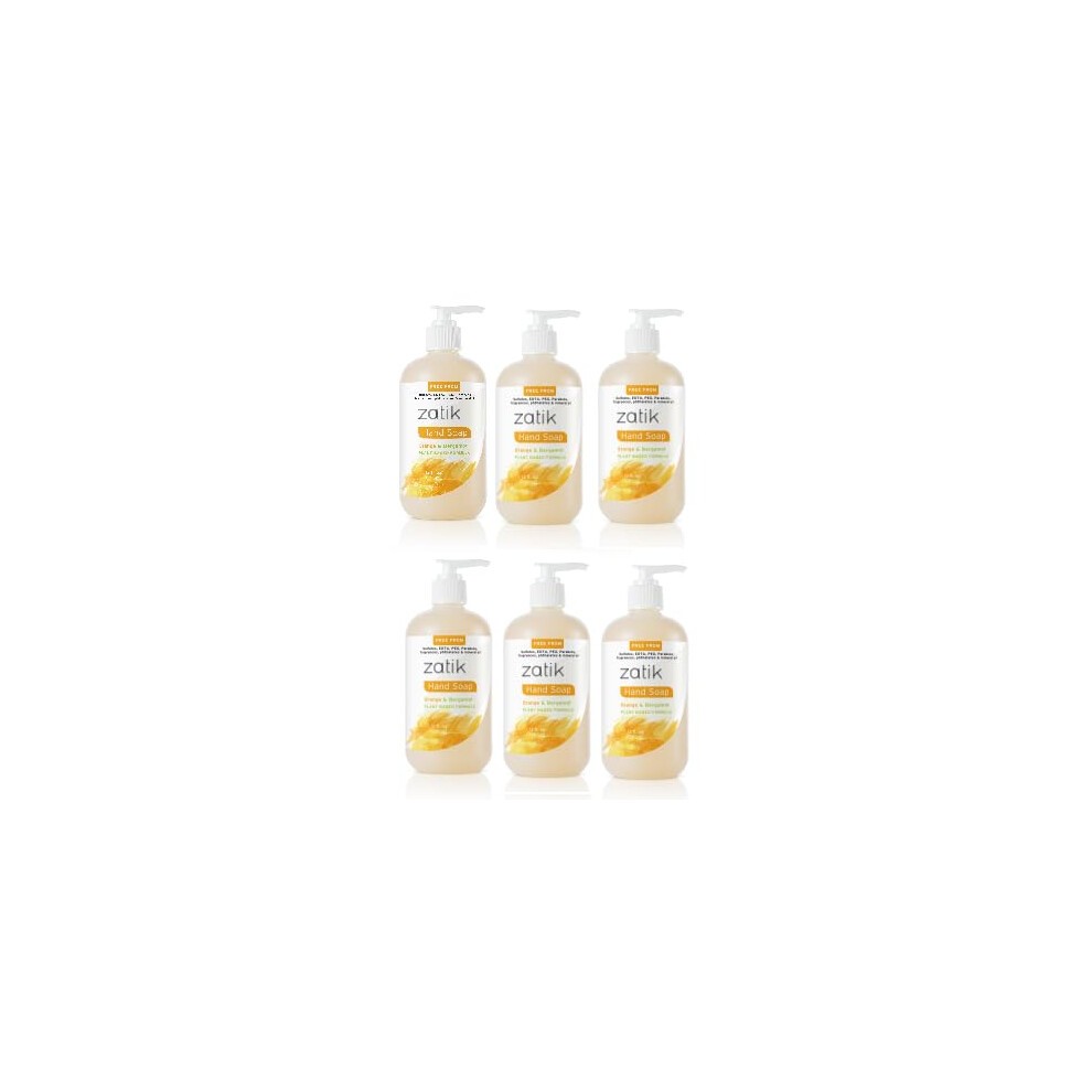Zatik Naturals - Liquid Hand Soap with Orange & Bergamot  Moisturizing Handwash  12 Fl Oz (Pack of 6)