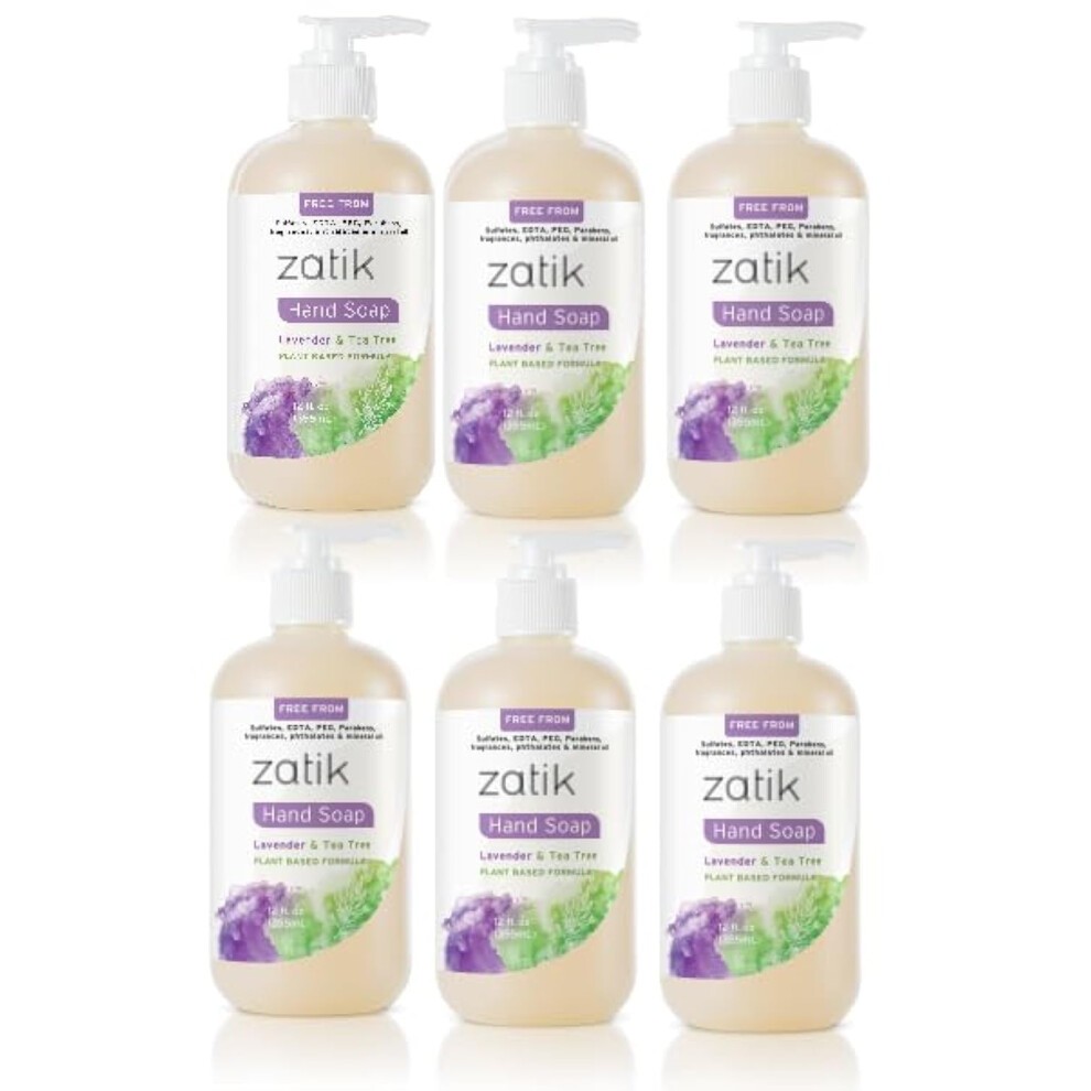 Zatik Naturals - Liquid Hand Soap with Lavender & Tea Tree  Moisturizing Handwash  Grey Water Safe  12 Fl Oz (Pack of 6)