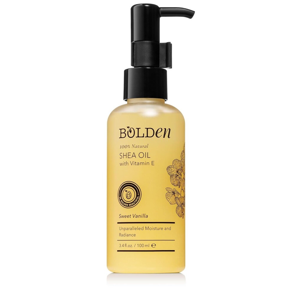 BOLDEN SHEA OIL with Vitamin E  100 Natural  Unparalleled Moisture  Radiance for Skin  Hair  Sweet Vanilla Scented  34 Fl Oz