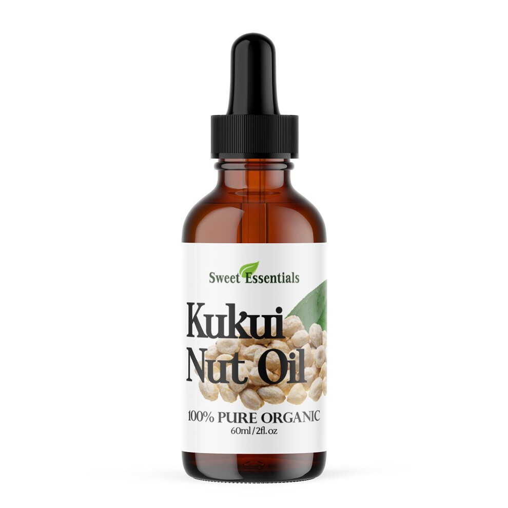 100% Organic Kukui Nut Oil | Imported from Hawaii | 2oz Glass Bottle | Glass Dropper | Natural Moisturizer for Skin  Hair and Face | by Sweet Essentia