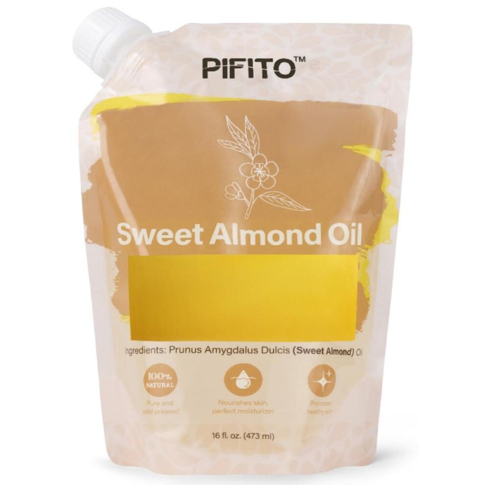 Pifito Sweet Almond Oil (16 Oz) for Soap Making  Premium 100% Pure and Natural Carrier Oil for Essential Oils  Skin Care  Hair and Body Oil  Moisturiz
