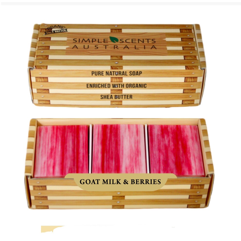 Simple Scents Australia Goats Milk and Berries Scented Natural Soap Bars (6 Bars)  3.5oz Moisturizing French Triple Milled Soap Bars Enriched with She