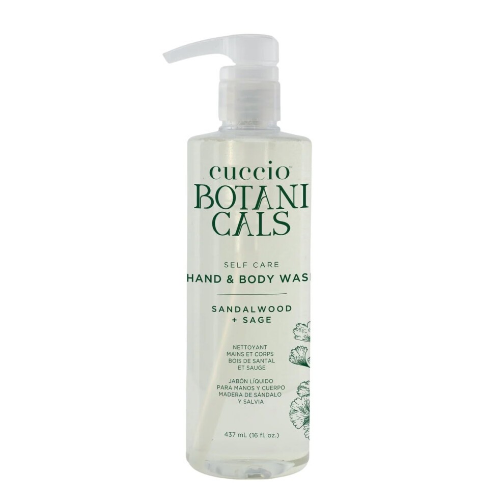 Cuccio Botanicals Hydrating Hand & Body Wash  Sandalwood & Sage  16 Oz - Moisturizing and Soothing Cleanser for Soft and Refreshed Skin