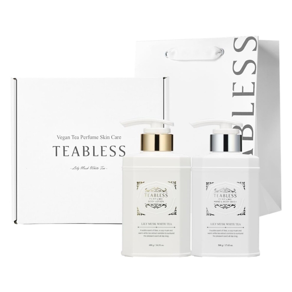 TEABLESS Perfume Body Lotion & Wash  Lily Musk White Tea Gift Set - Hydrating Vegan Moisturizer for Sensitive Dry Skin - Korean Skin Care - Gentle  So