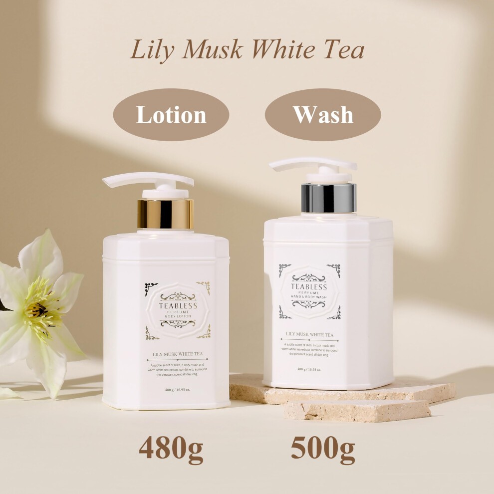 TEABLESS Perfume Body Lotion & Wash  Lily Musk White Tea Gift Set - Hydrating Vegan Moisturizer for Sensitive Dry Skin - Korean Skin Care - Gentle  So thumbnail