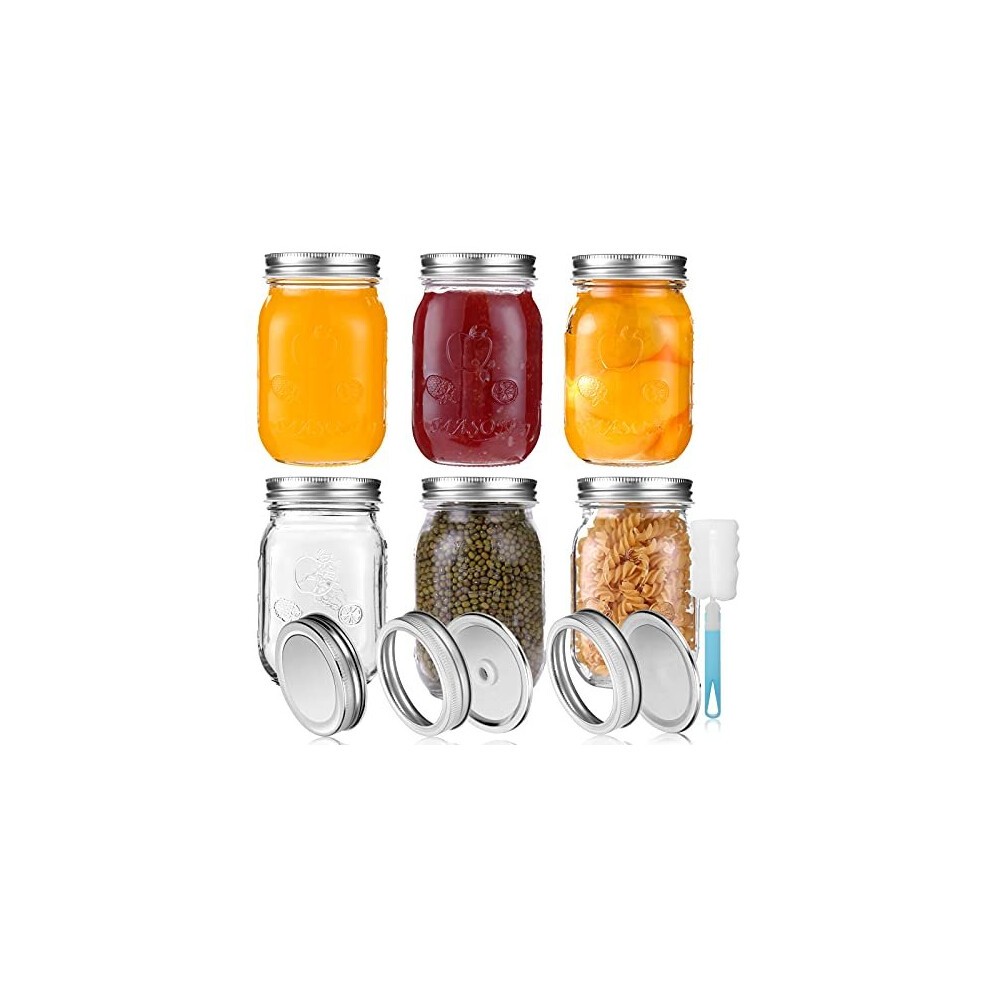 Glass Mason Jars with Lids,Food Storage Jars 16 Oz for Homemade Food Preserving Jam,Honey Yogurt,Pickle and Beans Canning Jars with 18pcs Spare L