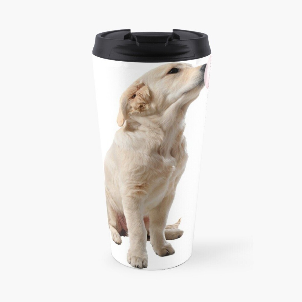 Coffee Mug Yellow Golden Retriever Puppy with Bubble Gum  16 Oz Stainless Steel Vacuum Insulated Tumbler Cup
