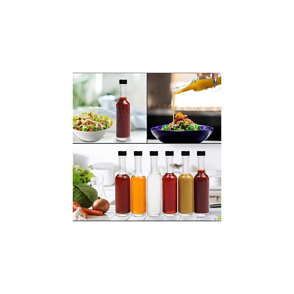 12 Pack Sauce & Liquor Bottles - Glass 150ml (5 Fl Oz) Empty Spirit Bottles with Leak Proof Black Screw Caps - for Hot Sauce, Oils & Dressings - Small thumbnail