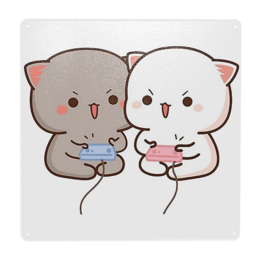 (Cute Mochi Peach Cat=9585) Metal Tin Sign 12x12