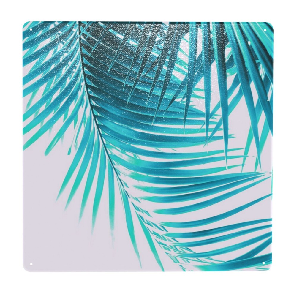 (Palm Leaves Turquoise Summer Vibes #1 #tropical #decor #art=7263) Metal Tin Sign 12x12