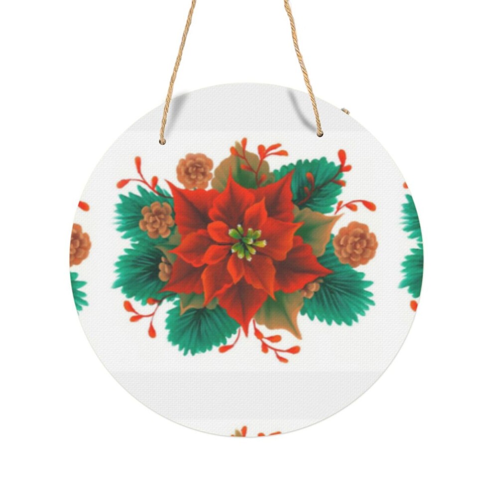 (Poinsettia with Cones=9332) Round Metal Sign Aluminum 11.5 Print Sign Wall Art Decor Plaque for Home Bar Cafe Pub Xmas Decoration