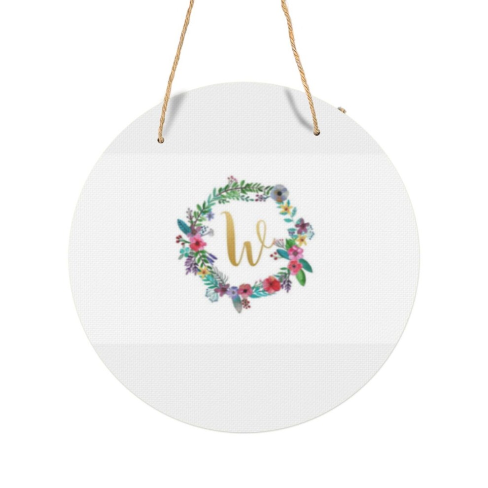 (Floral Initial Wreath Monogram W=9734) Round Metal Sign Aluminum 11.5 Print Sign Wall Art Decor Plaque for Home Bar Cafe Pub Xmas Decoration