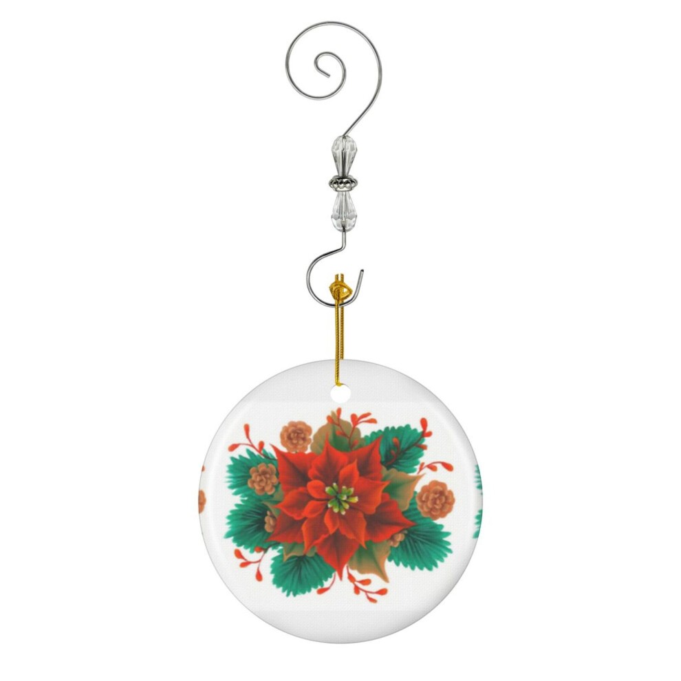 (Poinsettia with Cones-9332) Christmas Ornaments Ceramic Charm with Hook Crystal Handmade Xmas Tree Decorations KeepsakeÂStocking Stuffer