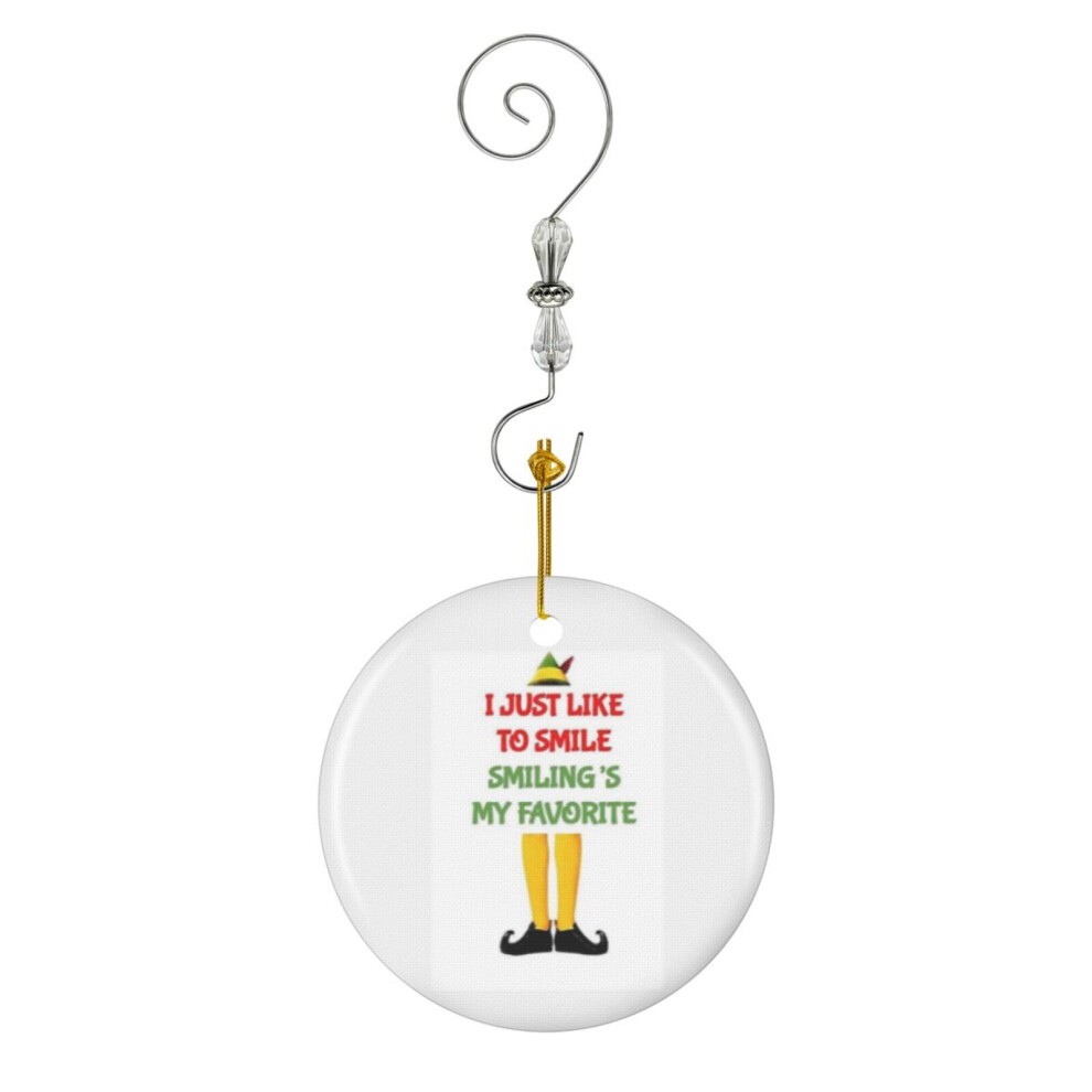 (Elf - I Just Like to Smile, Smiling's My Favorite-4723) Christmas Ornaments Ceramic Charm with Hook Crystal Handmade Xmas Tree Decorations KeepsakeÂ