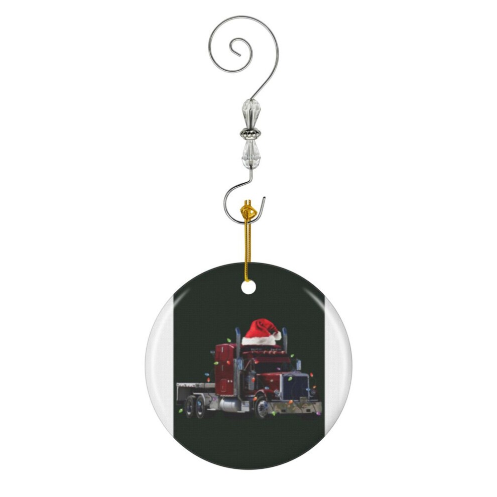 (Funny Christmas Truck Driver Gift - Happy Holiday Gift - Neon Christmas Lights - Trucker-4962) Christmas Ornaments Ceramic Charm with Hook Crystal Ha