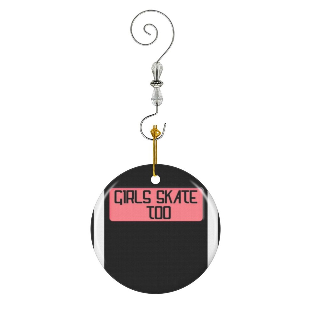 (Girls Skate Too Design-7287) Christmas Ornaments Ceramic Charm with Hook Crystal Handmade Xmas Tree Decorations KeepsakeÂStocking Stuffer