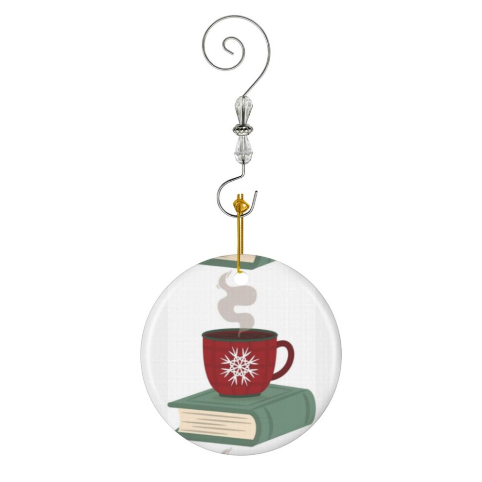 (Book and Hot Cocoa-7950) Christmas Ornaments Ceramic Charm with Hook Crystal Handmade Xmas Tree Decorations KeepsakeÂStocking Stuffer