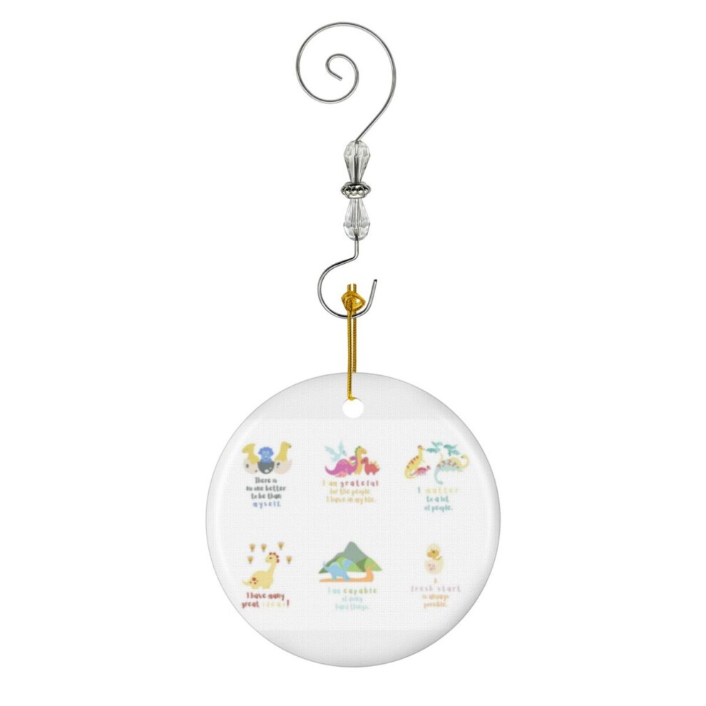(Dinosaur Theme Children Positive Affirmation-5796) Christmas Ornaments Ceramic Charm with Hook Crystal Handmade Xmas Tree Decorations KeepsakeÂStock