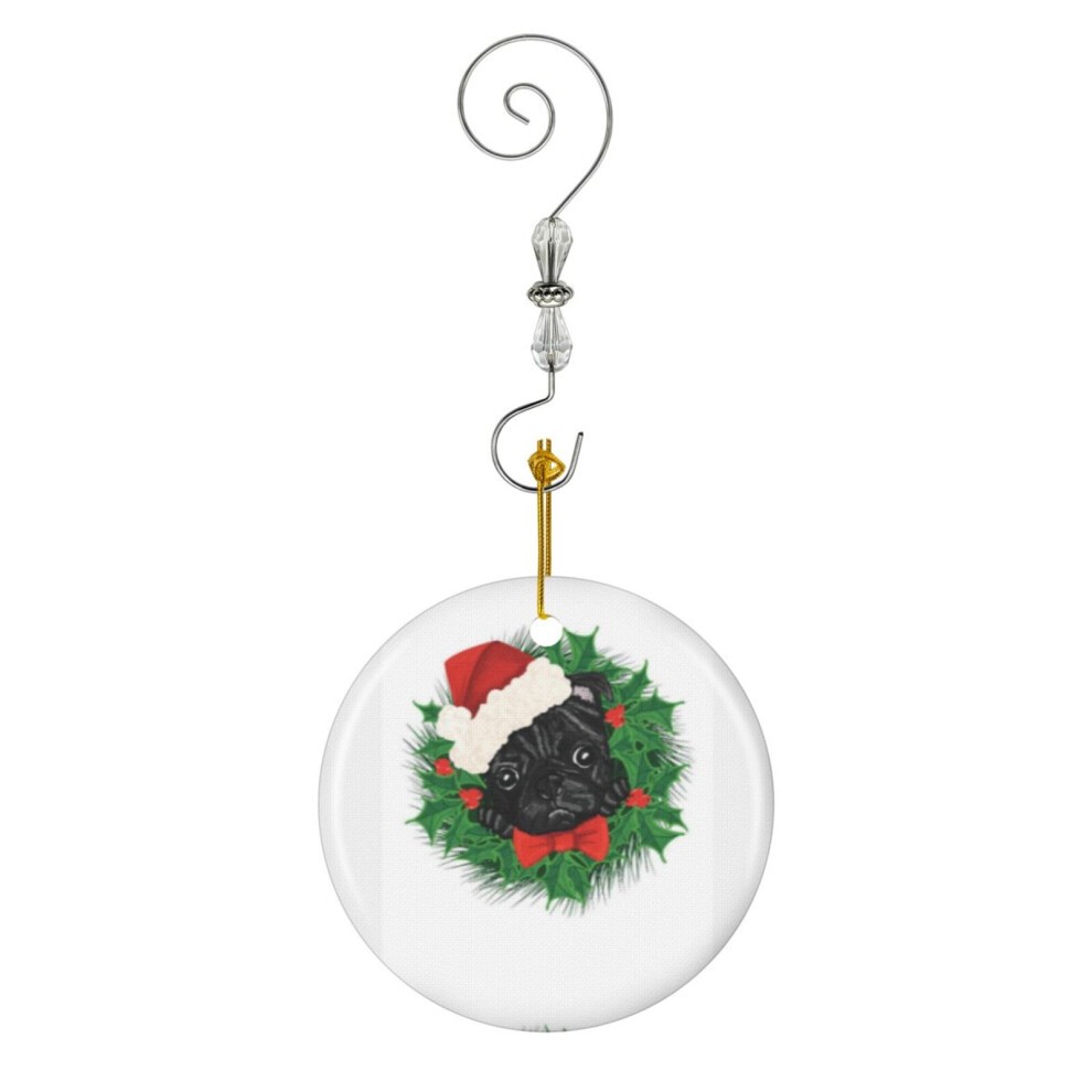 (Cute Pug Christmas Shirt and Mug-9657) Christmas Ornaments Ceramic Charm with Hook Crystal Handmade Xmas Tree Decorations KeepsakeÂStocking Stuffer