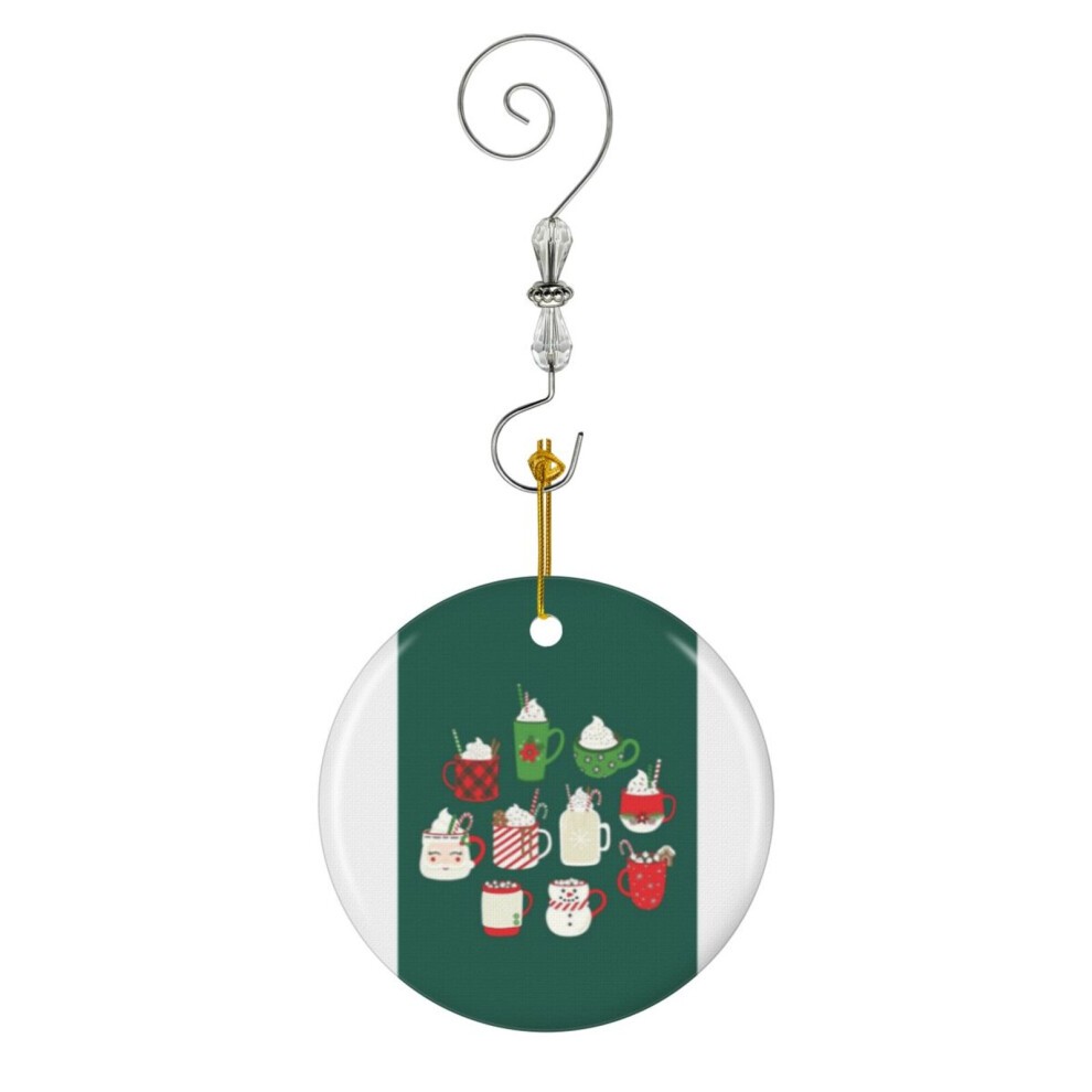 (Christmas Cocoa Traditional-2289) Christmas Ornaments Ceramic Charm with Hook Crystal Handmade Xmas Tree Decorations KeepsakeÂStocking Stuffer