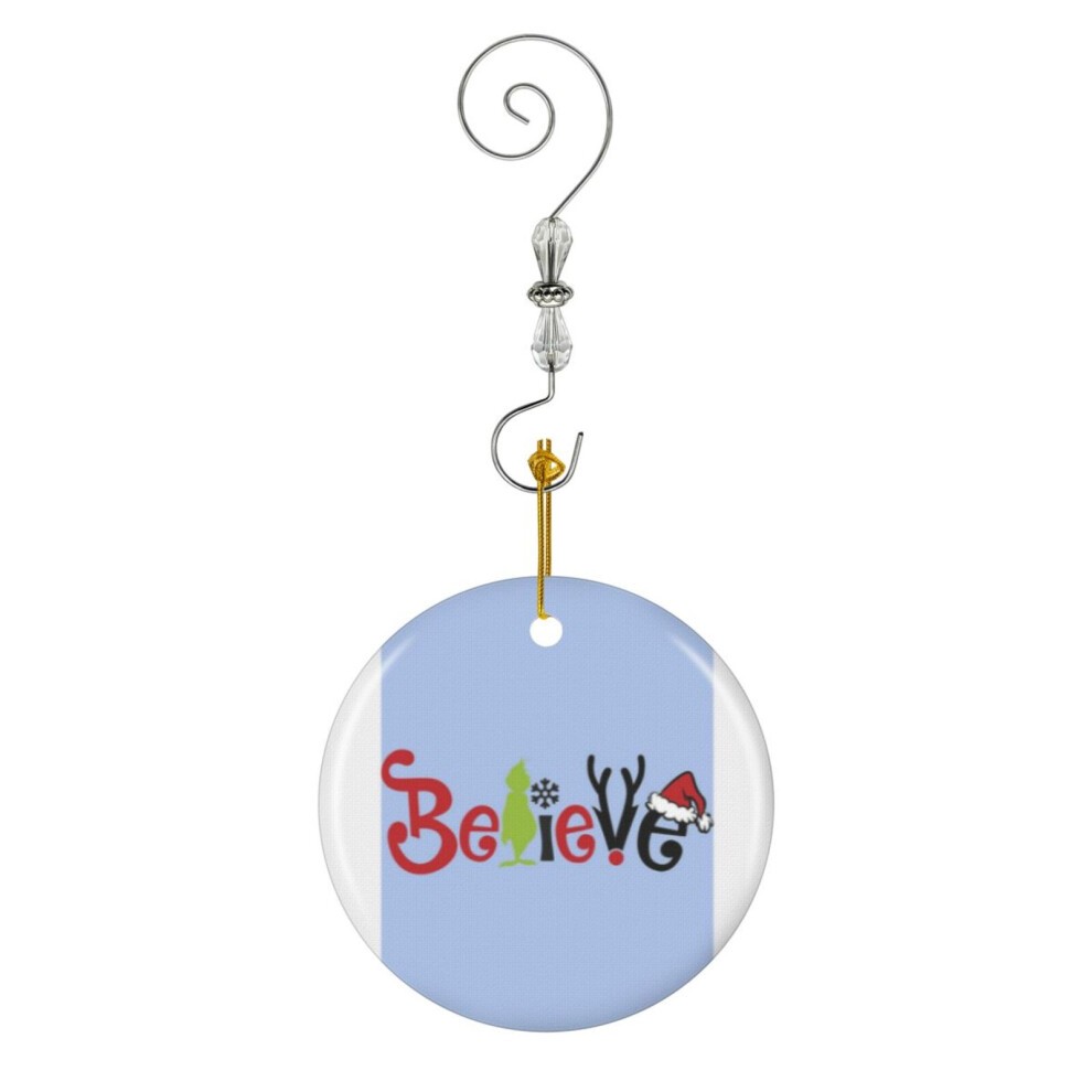 (Believe Christmas Santa Elf-4890) Christmas Ornaments Ceramic Charm with Hook Crystal Handmade Xmas Tree Decorations KeepsakeÂStocking Stuffer