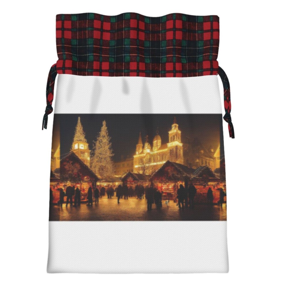 (Christmas Market#9862) Christmas Bags Santa Sack Stocking Kids Drawstring Gift Presents Bag 21x30cm Scottish Plaid Check