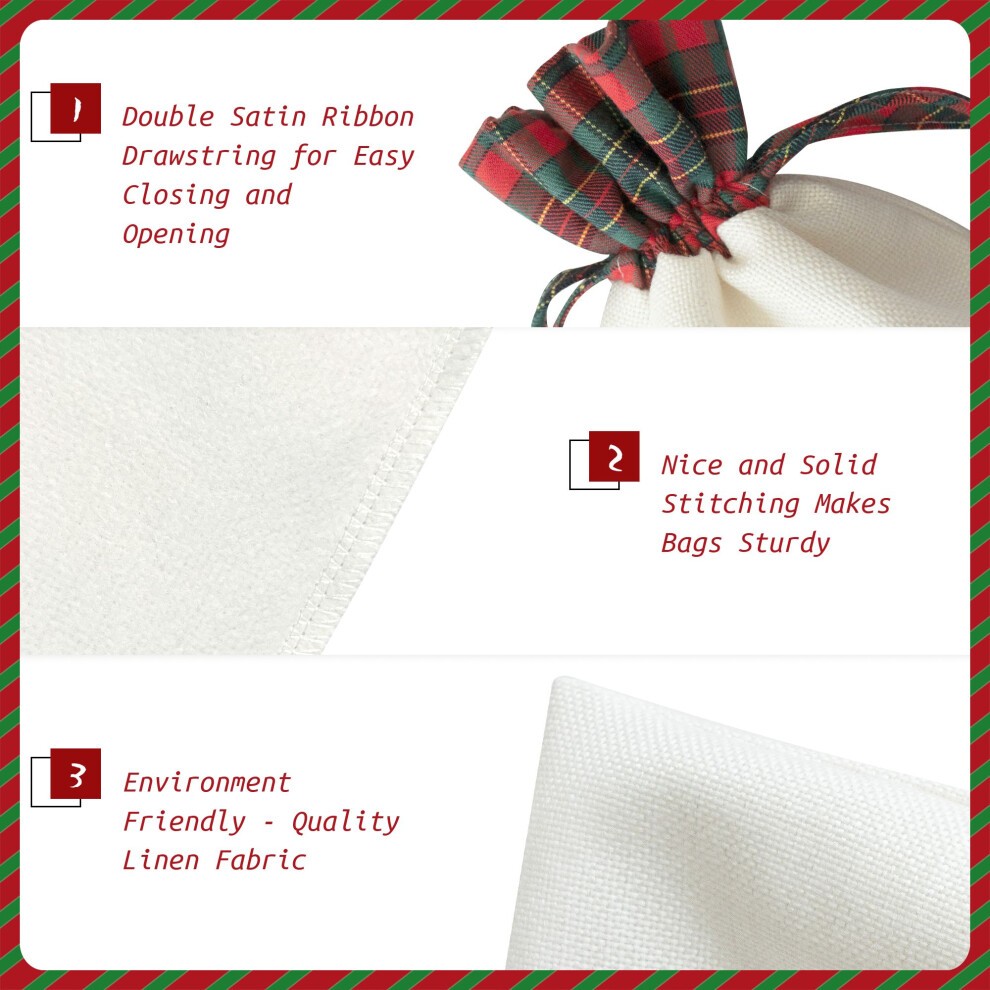 (Christmas Market#9862) Christmas Bags Santa Sack Stocking Kids Drawstring Gift Presents Bag 21x30cm Scottish Plaid Check thumbnail