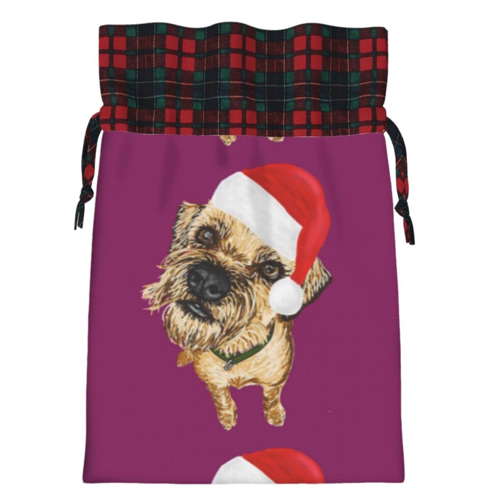 (Christmas Border Terrier#9764) Christmas Bags Santa Sack Stocking Kids Drawstring Gift Presents Bag 21x30cm Scottish Plaid Check