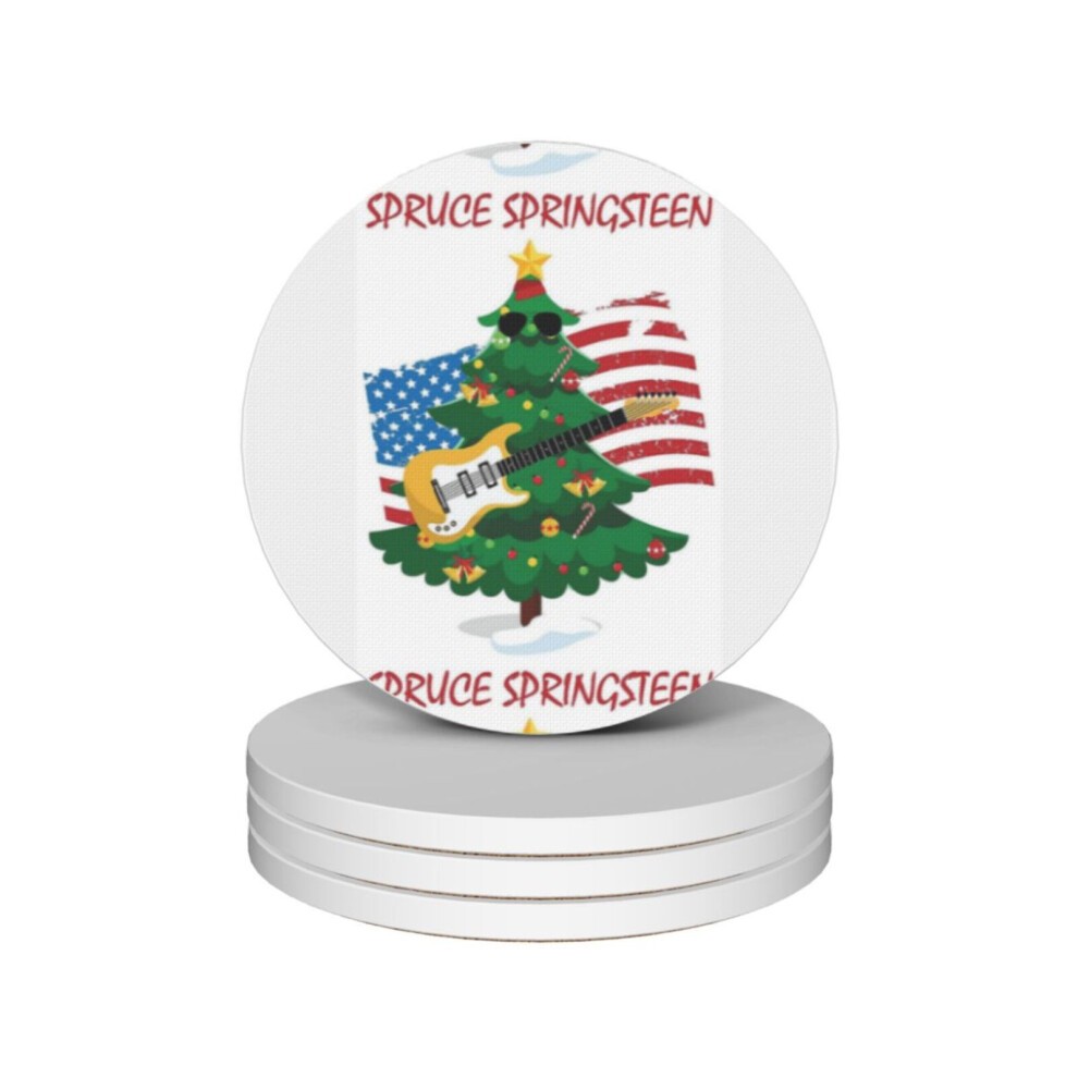 (Spruce Springsteen=8775) Ceramic Coasters Set of 4 Xmas for Drink Wine Beer Bar with Cork Base Housewarming Birthday Christmas Gift