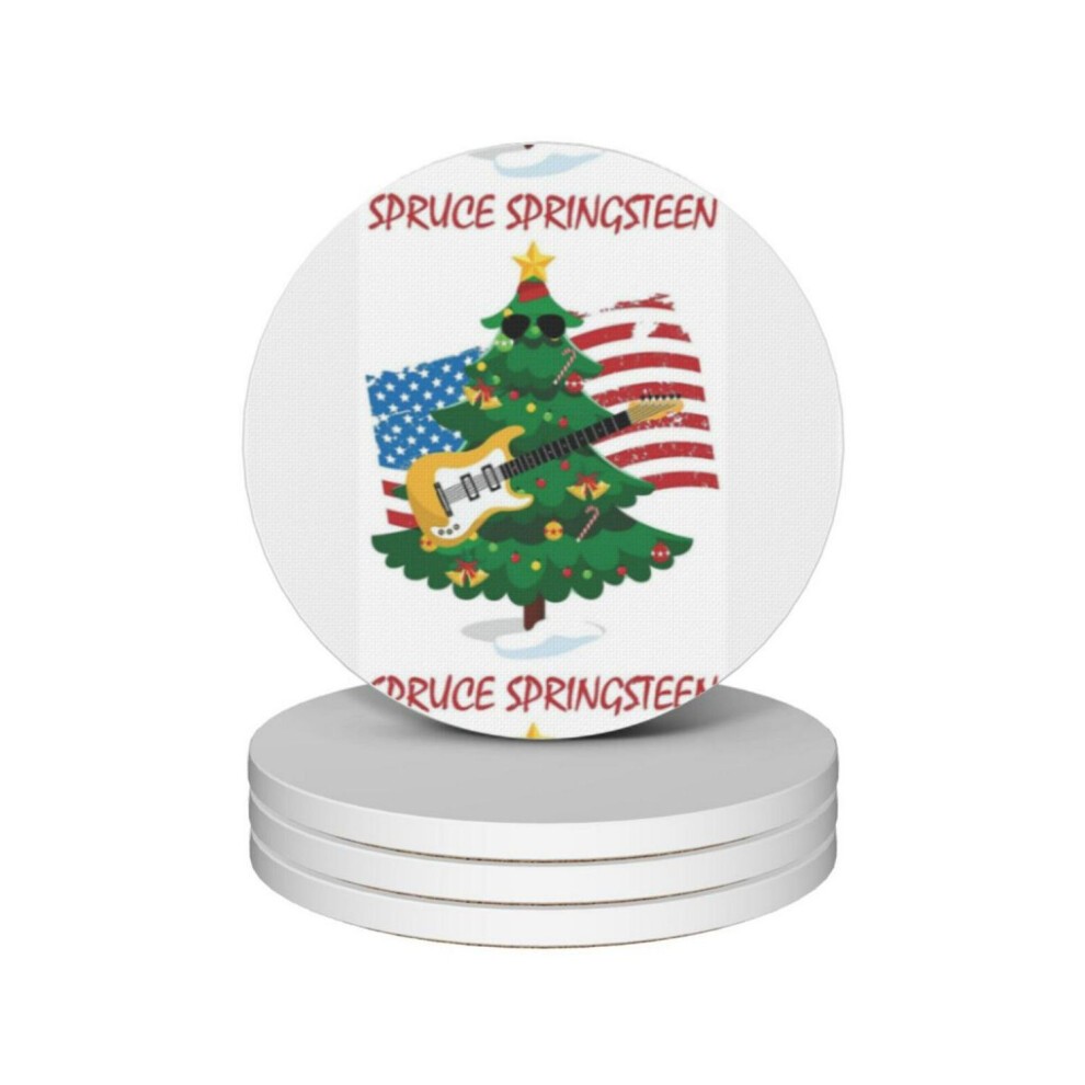 (Spruce Springsteen=8775) Ceramic Coasters Set of 4 Xmas for Drink Wine Beer Bar with Cork Base Housewarming Birthday Christmas Gift thumbnail