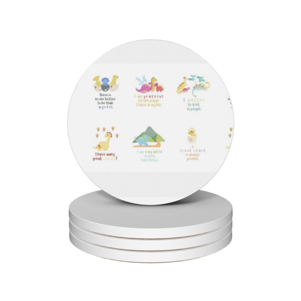 (Dinosaur Theme Children Positive Affirmation=5796) Ceramic Coasters Set of 4 Xmas for Drink Wine Beer Bar with Cork Base Housewarming Birthday Christ