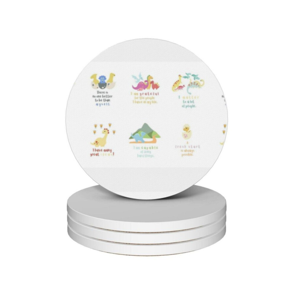(Dinosaur Theme Children Positive Affirmation=5796) Ceramic Coasters Set of 4 Xmas for Drink Wine Beer Bar with Cork Base Housewarming Birthday Christ thumbnail
