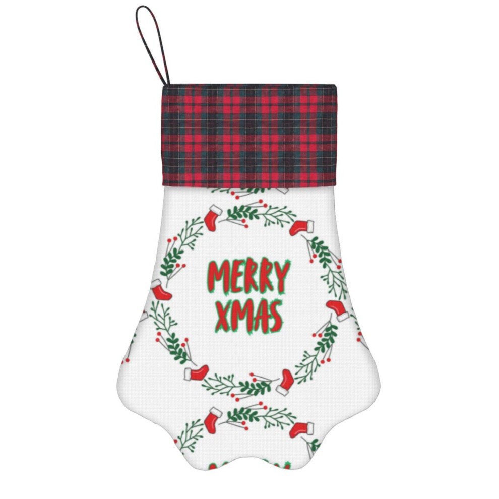 (MERRY XMAS=8775) Paw Christmas Stockings Buffalo Tartan Plaid for Cats Dogs Pet Hanging Xmas Tree Decorations