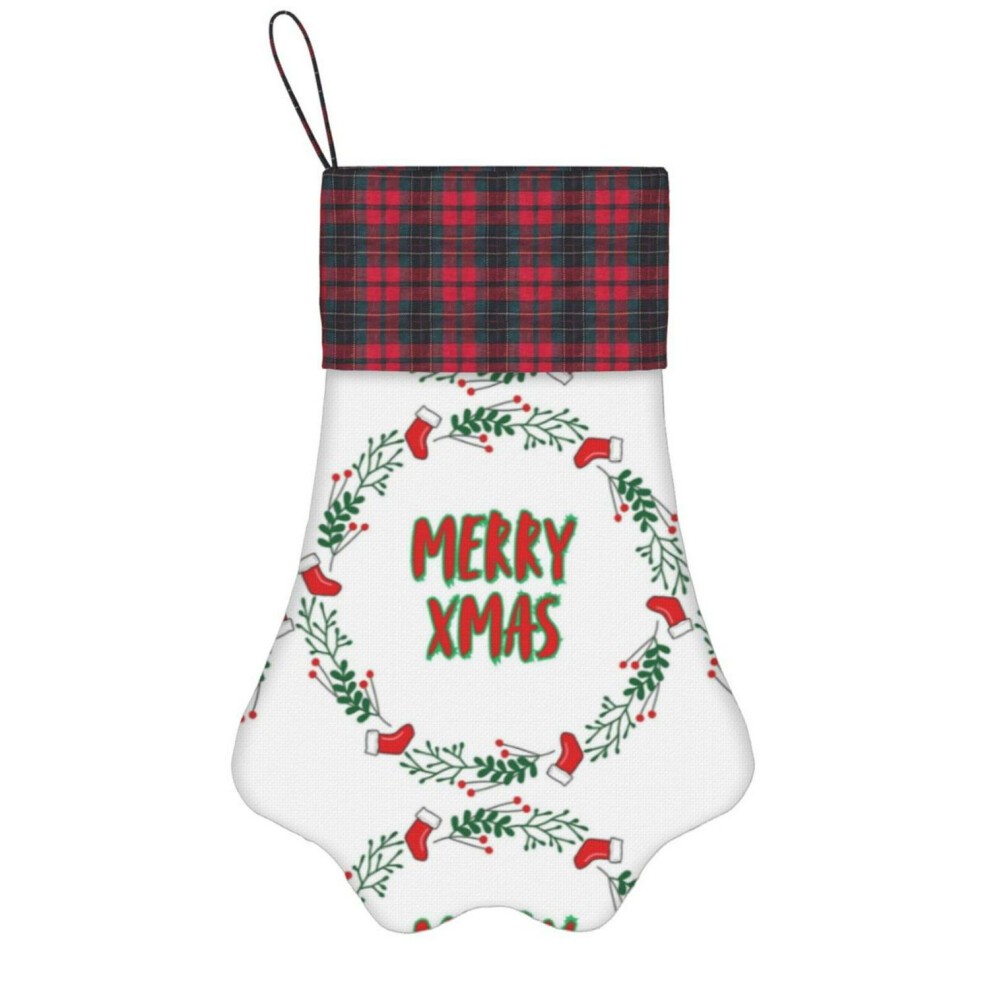 (MERRY XMAS=8775) Paw Christmas Stockings Buffalo Tartan Plaid for Cats Dogs Pet Hanging Xmas Tree Decorations thumbnail