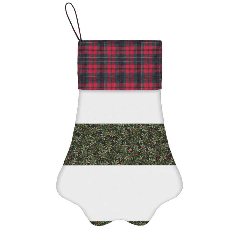 (Mistletoe, Green on Black=6781) Paw Christmas Stockings Buffalo Tartan Plaid for Cats Dogs Pet Hanging Xmas Tree Decorations