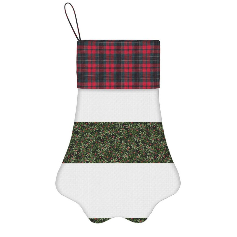 (Mistletoe, Green on Black=6781) Paw Christmas Stockings Buffalo Tartan Plaid for Cats Dogs Pet Hanging Xmas Tree Decorations thumbnail
