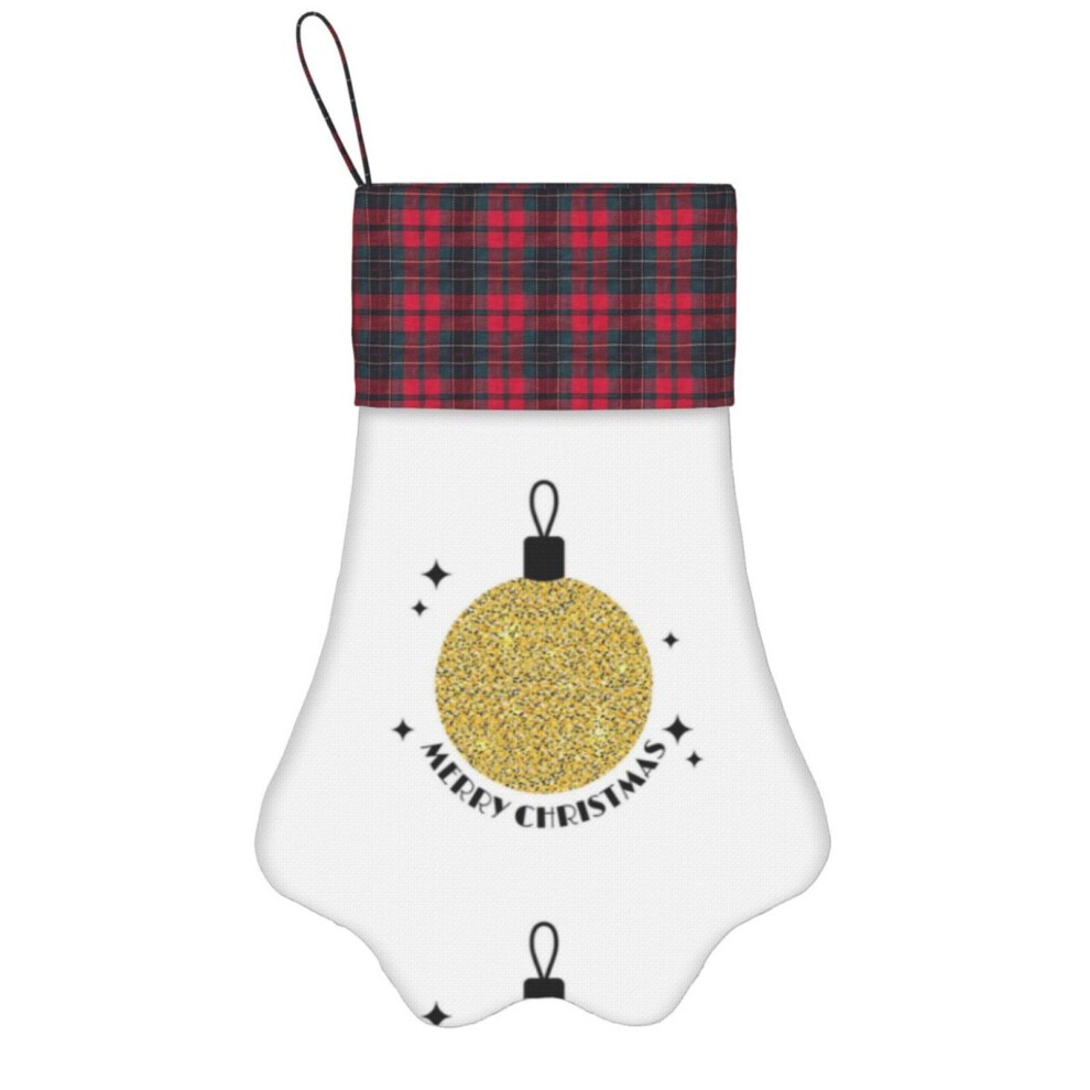 (Merry Christmas Golden Glitter Shiny Print=4890) Paw Christmas Stockings Buffalo Tartan Plaid for Cats Dogs Pet Hanging Xmas Tree Decorations
